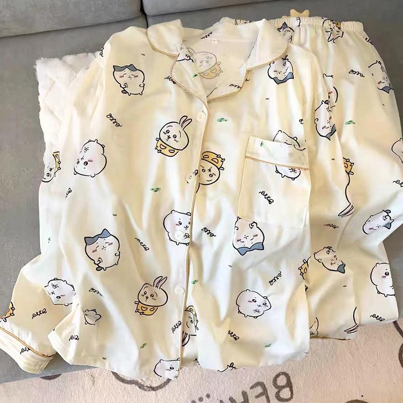 Spring and Autumn Pajamas Women's Large-size Long-sleeved Autumn and Winter Suits Ins Natural Wind Loose Women's Loungewear Can Be Worn Outside