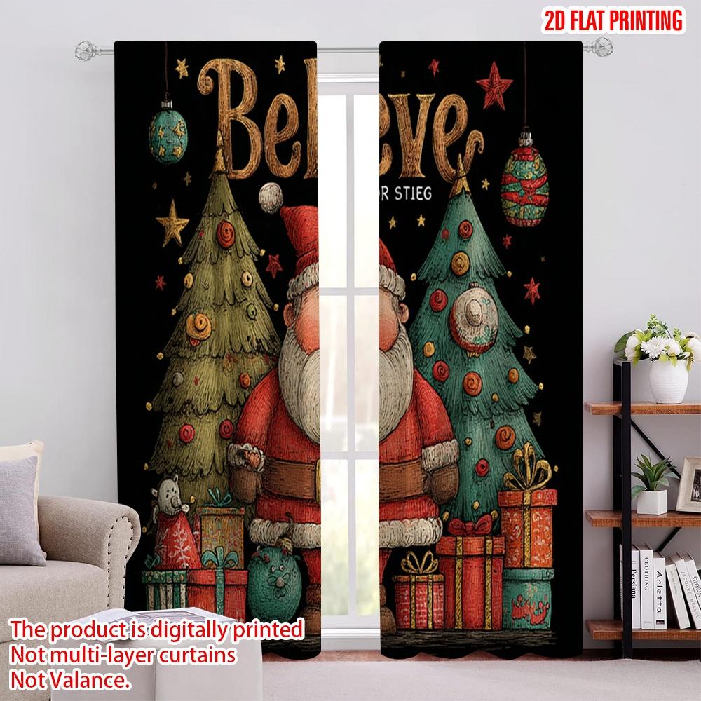 

2pcs,2D plane printing Creative Curtains Santa Claus with Presents1 Versatile Polyester (without rod) Festive Perfect for Living 52.50 × 116.00 cm 2 pcs