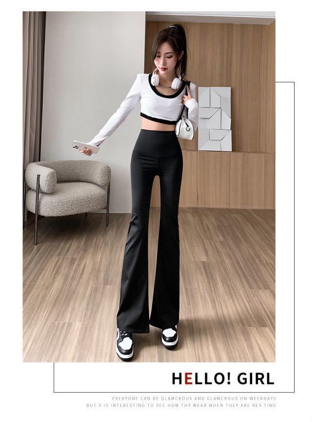 High-Waisted Slim Fit Velvet Wide-Leg Yoga Pants for Spring, Autumn, and Winter