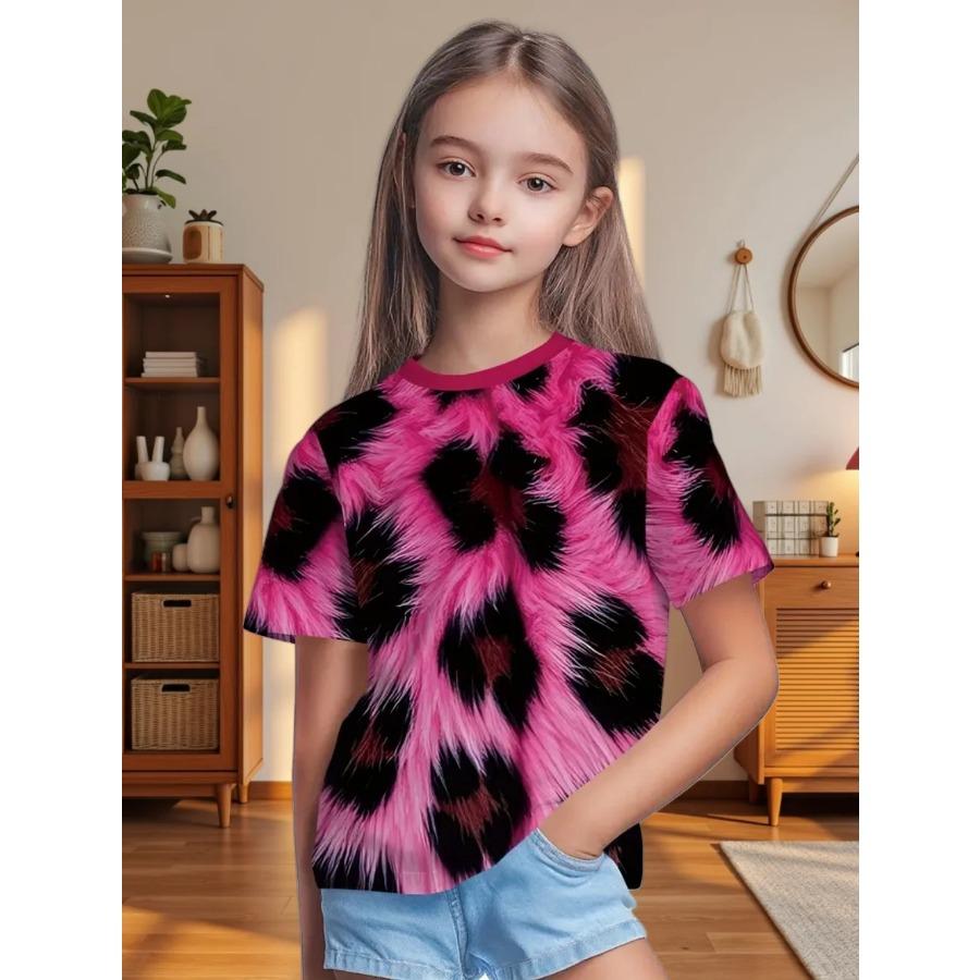 T-shirty w krowie wzory dla dziewczynek Codzienne ubrania dla dziewczynek 7-8 lat Góry z krótkim rękawem Na zewnątrz Harajuku Okrągły dekolt Koszulki Dziecięca koszulka