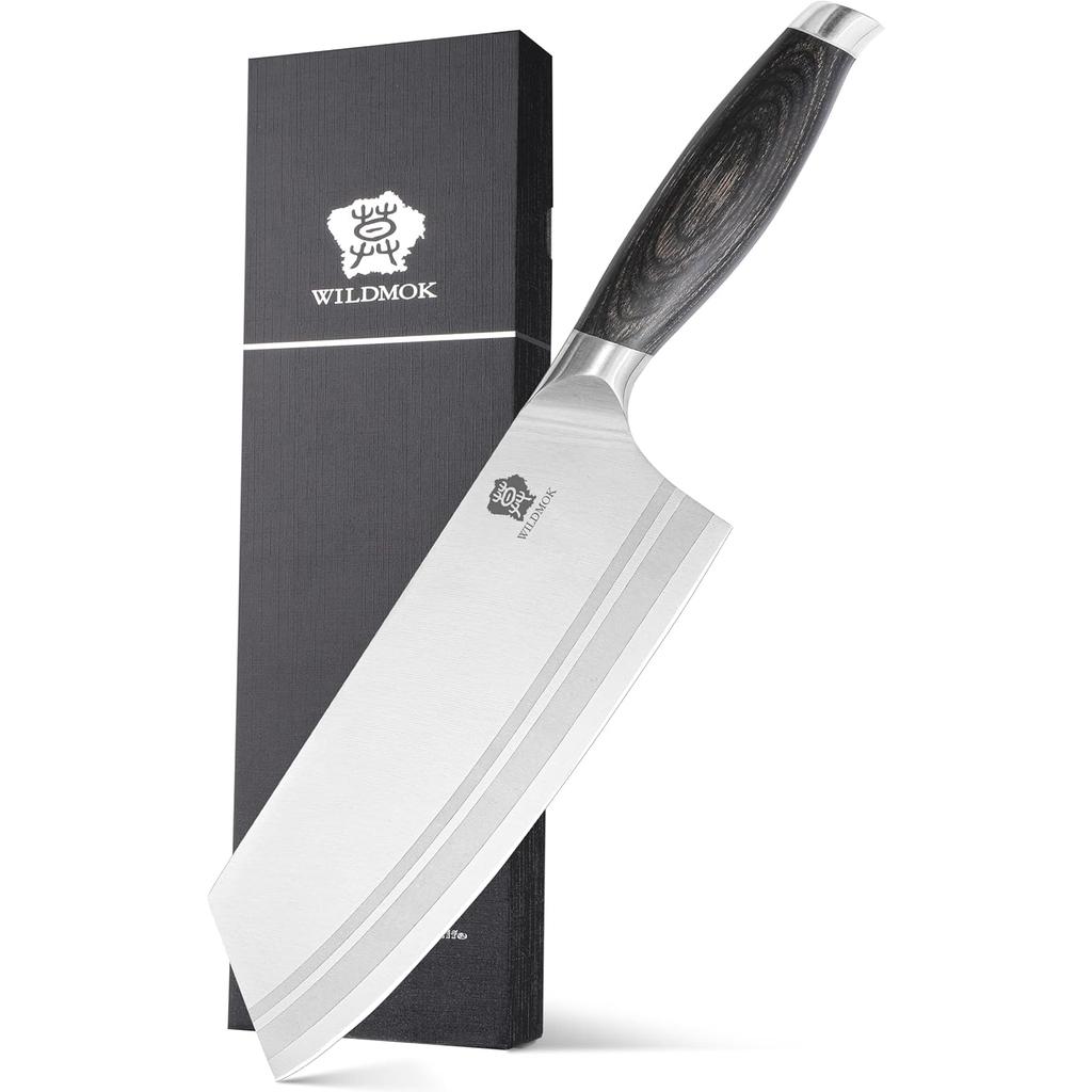 WILDMOK 7.8 Inch Chinese Chef Knife Stainless Steel Material with Black Pakkawood Handle Kitchen Cleaver Vegetables Knife