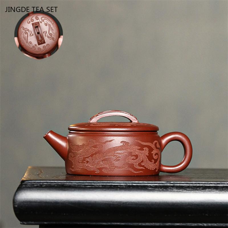 1PCS Handmade Carved Purple Clay Teapot Original Ore Purple Clay Large Mouth Dragon Tea Pot Kung Fu Tea Set