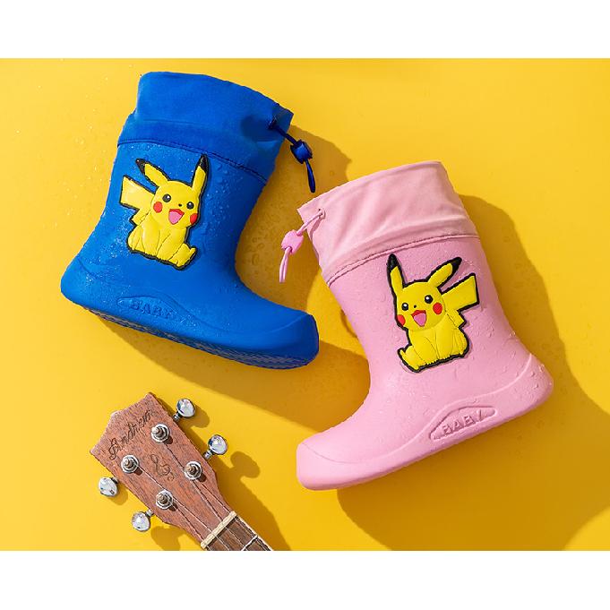 Pikachu Children's Rain Boots Boys Baby Non-Slip Fleece-Lined Warm Rain Boots Girls Toddler Kids Lightweight Waterproof Shoes