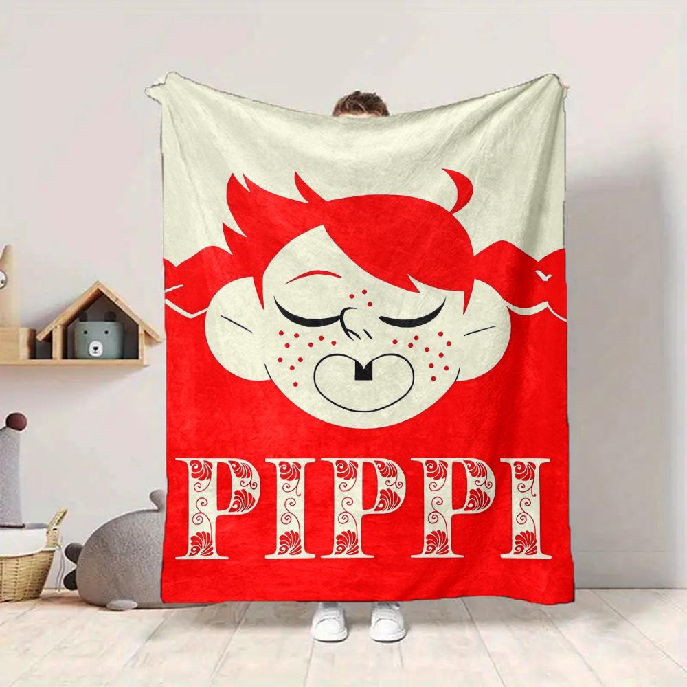 1Pc Pippi Adventure Flannel Blanket, Soft And Comfortable, Casual Warm, Camping Travel, Christmas, Halloween Xmas Gift En19