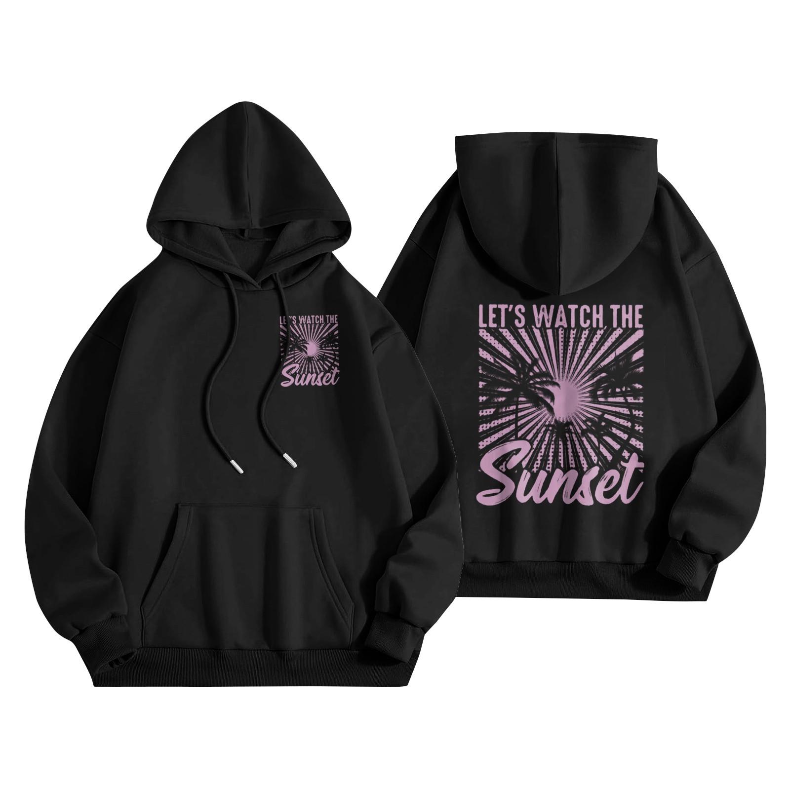 

Толстовки для девочек-подростков с длинным рукавом и принтом букв, повседневные графические толстовки с капюшоном, пуловер с завязками, симпатичная толстовка большого размера S чёрный