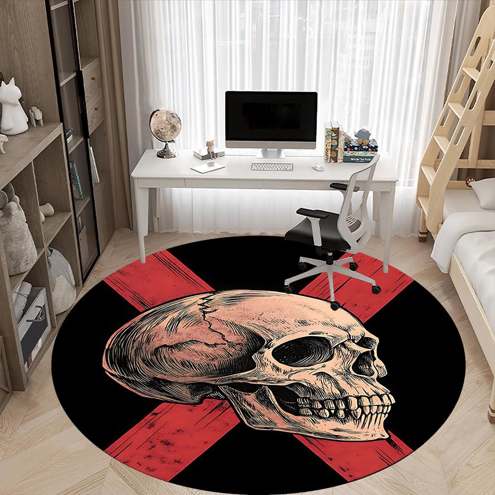 1PC Skull Crossbones Office Round Area Rug, Mat Suitable For Office, Under Office Chairs Bedroom Living Room Home Decor, Room Deco