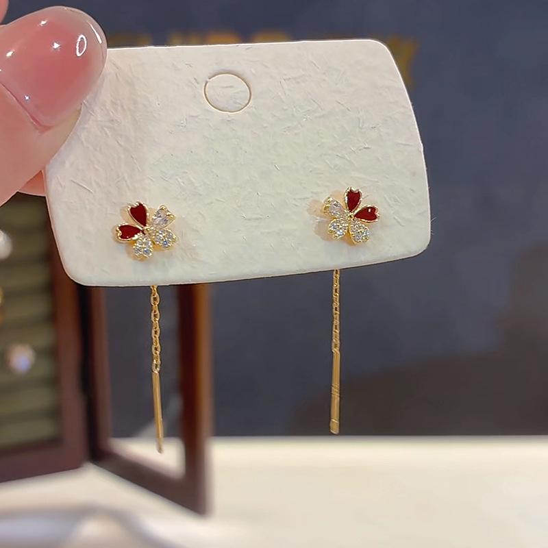 18k Gold Plated Zirconia Flower Earrings with Drip Glaze - Silver Needle Ear Cuffs, Autumn/Winter Accessories.