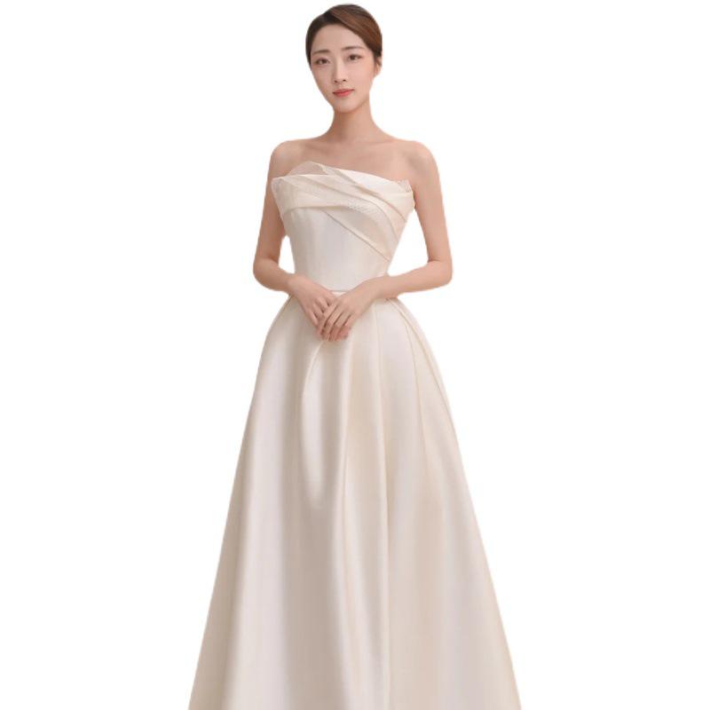 2025 French Strapless Satin Wedding Dress: Elegant, High-Quality Texture, Floor-Length for Winter