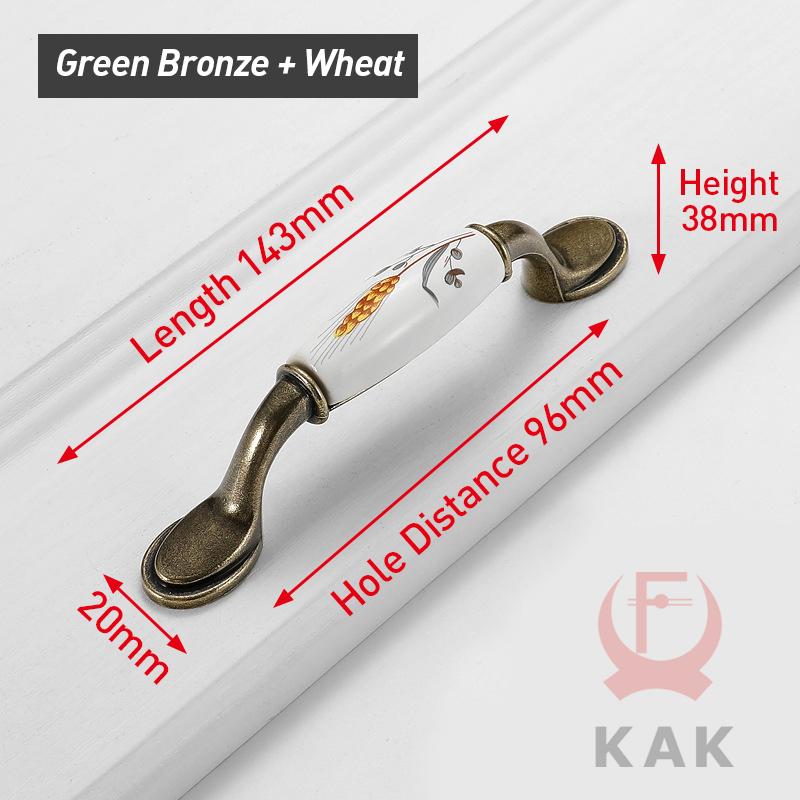 KAK Vintage Bronze Ceramic Cabinet Handles Wardrobes Door Pulls European Style Kitchen Handle Drawer Knobs Furniture Handle