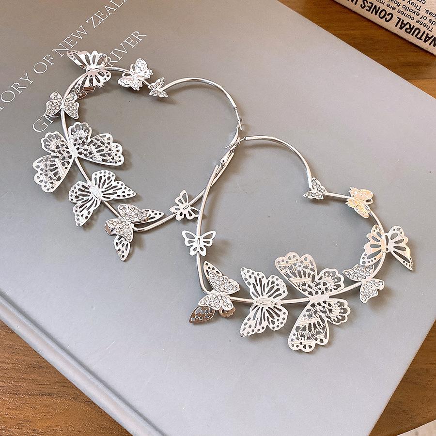 Silver Needle Diamond Love Butterfly Earrings Light Luxury Temperament Personalized Earrings Fashion Versatile Advanced Earrings Women