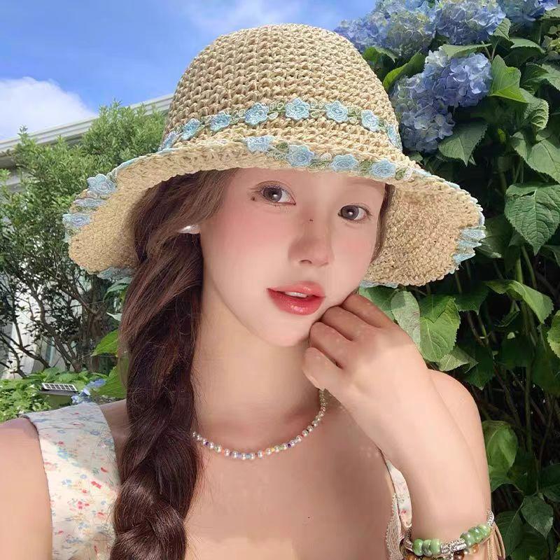 Mint Mambo Summer Women's Sun Protection Hat Seaside Versatile Bucket Hat Large Brim Foldable Sun Hat Straw Hat