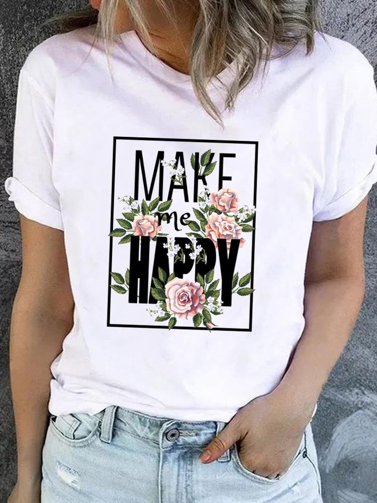 (Asian Size) Butterfly Flower Short Sleeve T-shirts Printed Clothing Lady Female Top Casual T Shirt Fashion Women Graphic Tee