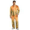 Men's Long Sleeve Pajama Set with Button Fly and Elastic Drawstring Waist for Home Sleepwear