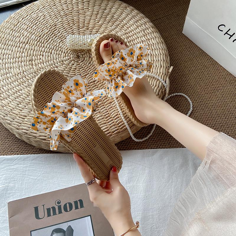 Women Summer Slippers Outer New Fashion Wild Net Red Ins Wind Flowers Holiday Beach Fairy Shoes Lightweight Non-slip Breathable