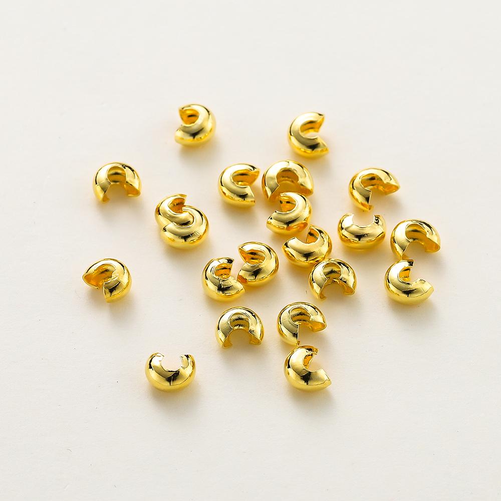 3Mm4Mm5Mm 14K 18K Gold Plated Open Crimp Beads Covers Crimp End Beads Stopper Spacer Beads For Diy Jewelry Making Supplies