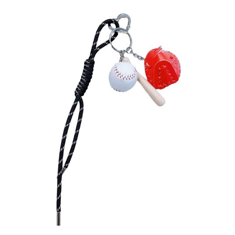 Colorful Baseball Keyring Wood Bat and PU Leather Glove Keychain Stylish Bag Pendant Key Accessory for Sport Lovers