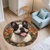 Fresh Flowers & Puppy Pattern Round rug,Carpet Rug for Living Room Bedroom Playroom ,Non-slip Floor Mat,Holiday Gifts and Birthday Gifts.