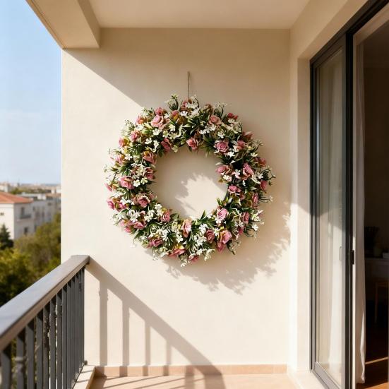 Wreath Hanger Artificial Rose And Camellia Wreath Hanger for Door Wall Fireplace Decoration Handmade Realistic Spring Floral Wreath Home Decor