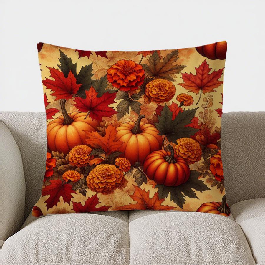 Home Decor Autumn Leaves & Pumpkins Decorative Pillow Cover Pattern Cushion Cover Suitable For Sofa Bedroom Car Pillow Cover