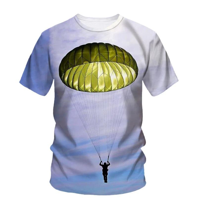 Parachute Paraglider Pattern T-Shirt For Men Sky Scape 3D Printed Short Sleeves Summer Fashion Street Tees Round Neck T Shirts