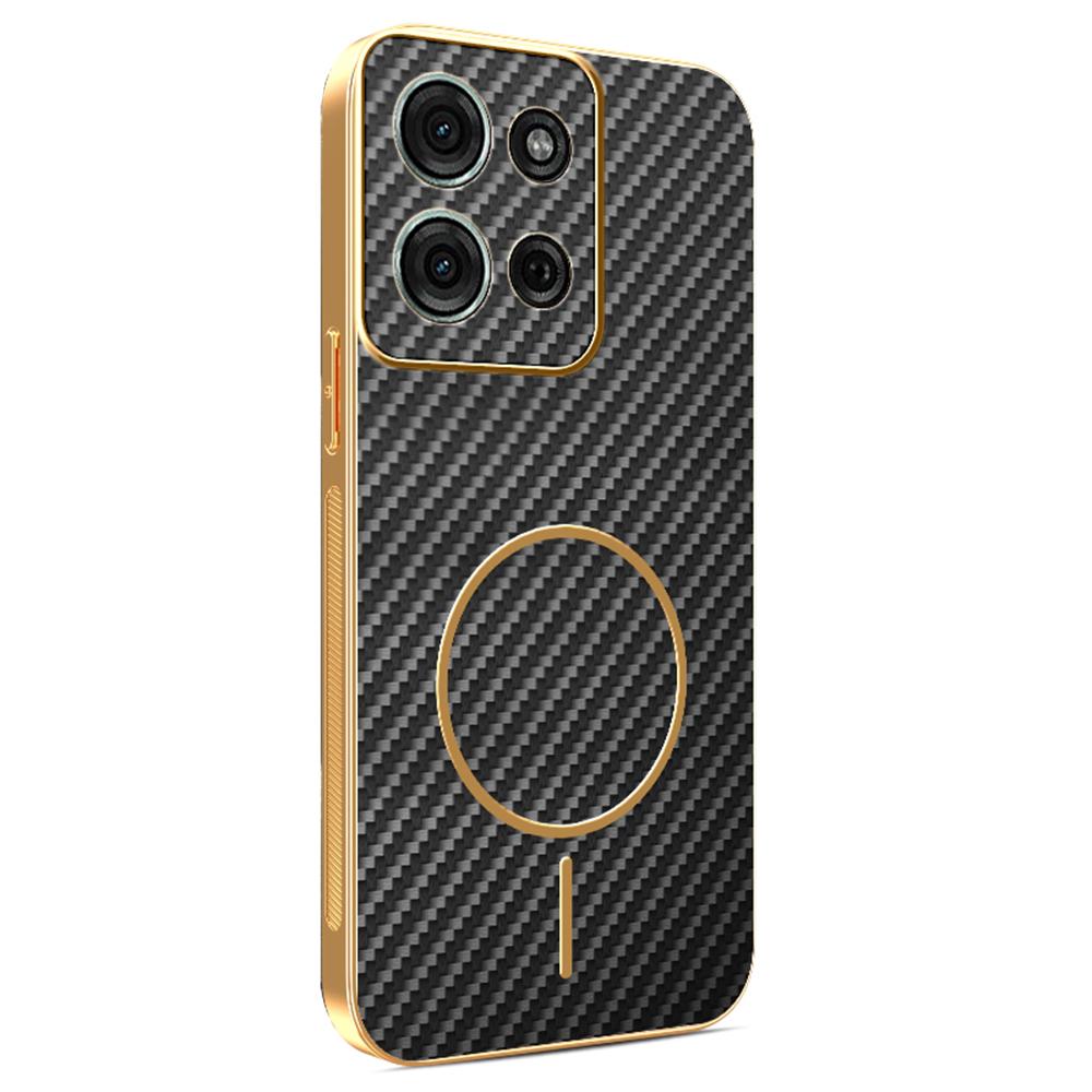 For Motorola Moto G75 5G Phone Case Carbon Fiber Textured Electroplated TPU Back Cover