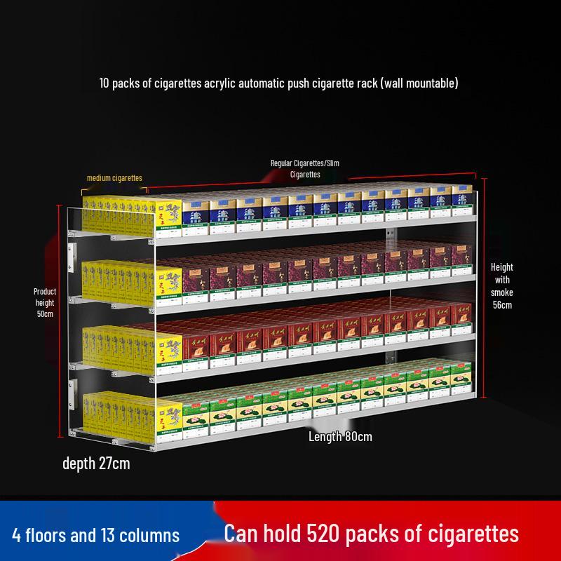 Wall-Mounted Acrylic Cigarette Display with Automatic Pusher