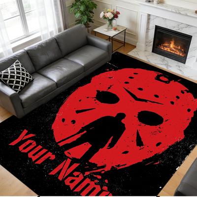 Crystal Velvet Rug Custom Name Text, Soft Non Slip Floor Mat Home DecorFriday the 13th Jason Voorhees
