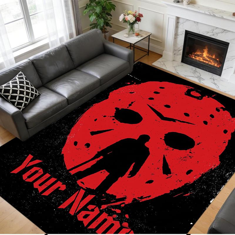 Crystal Velvet Rug Custom Name Text, Soft Non Slip Floor Mat Home DecorFriday the 13th Jason Voorhees