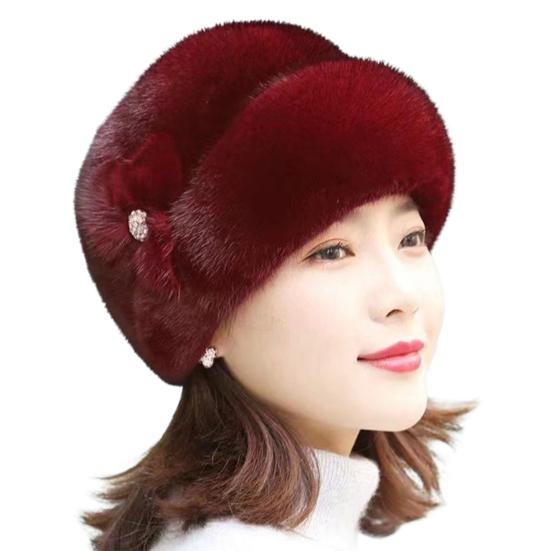 

Winter Warm Hat Windproof Ultra-Thick Solid Color Super Soft Non-Fading Keep Warm Wear Resistant Women Warm Imitation Fur Hat вино красного