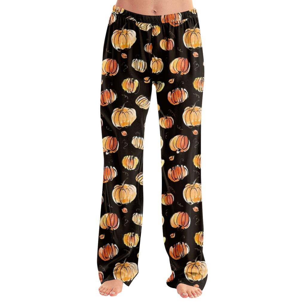 Women's Halloween Print Loose Fit Pajama Pants for Casual and Sleepwear - No Drawstring