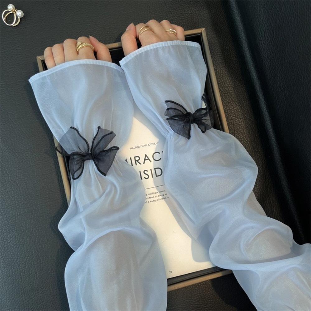 Cute Ice Silk Women's Sleeves Bow Decor Loose Fit Arm Sleeve Sun Protection UV Protection Ice Sleeves Summer Outdoor