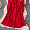 Autumn Winter Women Elegant 3D Flower Knitted Sweater Pullover Long Midi Christmas Party Dresses