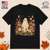 Ghost Fall Floral T-Shirt, Cute Boho Halloween Tee, Cozy Autumn Shirt