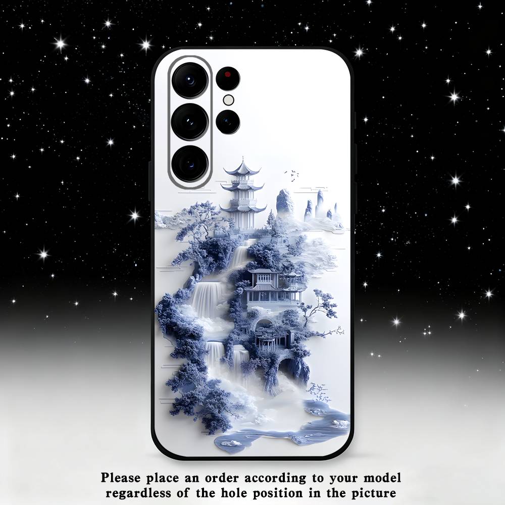 

blue and white porcelain Phone Case For Samsung S25,S24 Ultra,S20,S30 plus,S22 plus,S23,S30 Ultra 5G Silicone Black Shell Samsung S22ULTRA5G