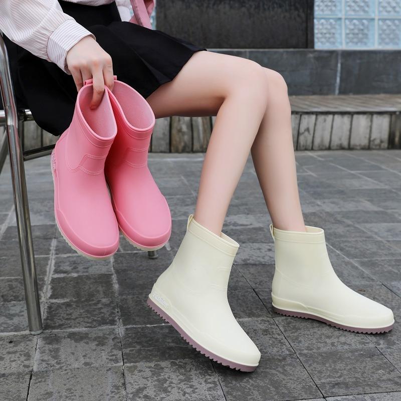 rain shoes women's adult short water shoes non-slip waterproof boots wear-resistant four-season students versatile solid color warm rain boots women