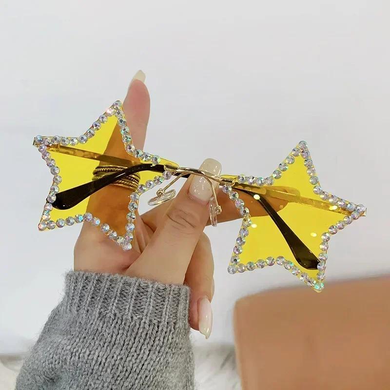 Fashion Retro Pentagram Y2K Sunglasses for Women Bling Rhinestone Star Shaped Sun Glasses Shades Dance/Party/Halloween Eyewear
