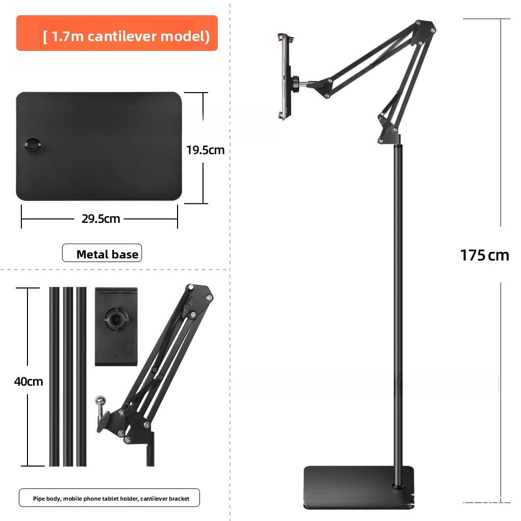 Metal Cantilever Floor Stand Phone Selfie Live Streaming Video Watching Lazy Square Base Folding Tablet Bracket Grip