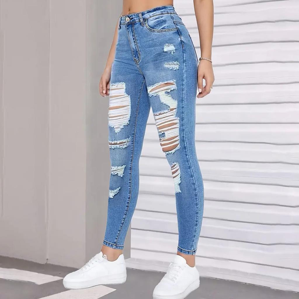 Women's Mid- Stretch Jeans Fashion Straight Leg Denim Pants With Pockets