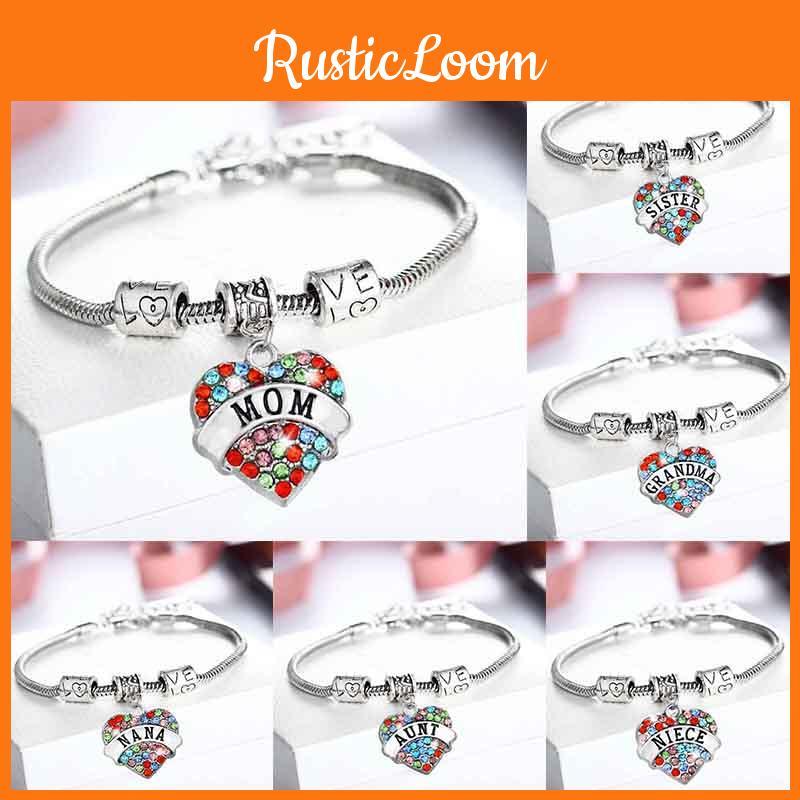 Crafted Family Members Inlaid Colorful Rhinestone Love Heart Bracelet Gift**
