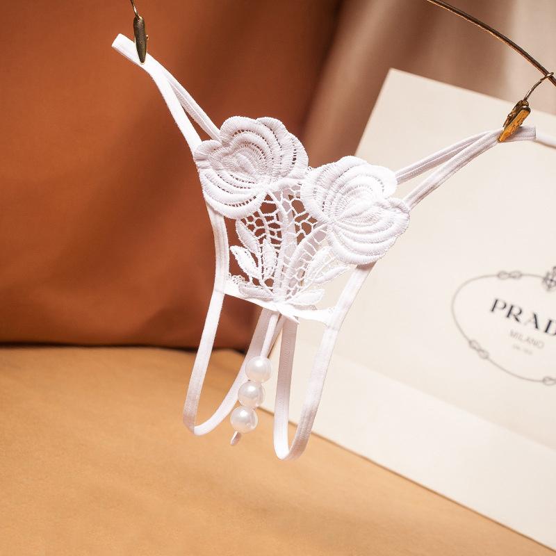 Sexy spodní prádlo Krajkové kalhotky Duté perleťové Jacquard Kalhotky s otevřeným souborem Nízký pas Elastické Temptation Jedno provazové květinové rozkrokové tanga
