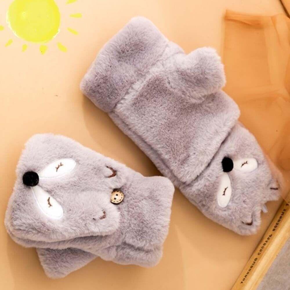 Cartoon Fox Gloves Plush Mittens NEW Flip Fingerless Gloves