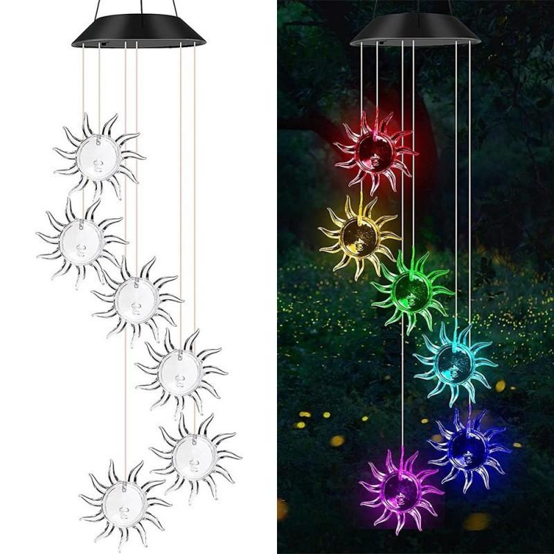 Solar Powered Wind Chime With LED Lights Metal Bells Hummingbird Butterfly Decor Garden Patio Yard