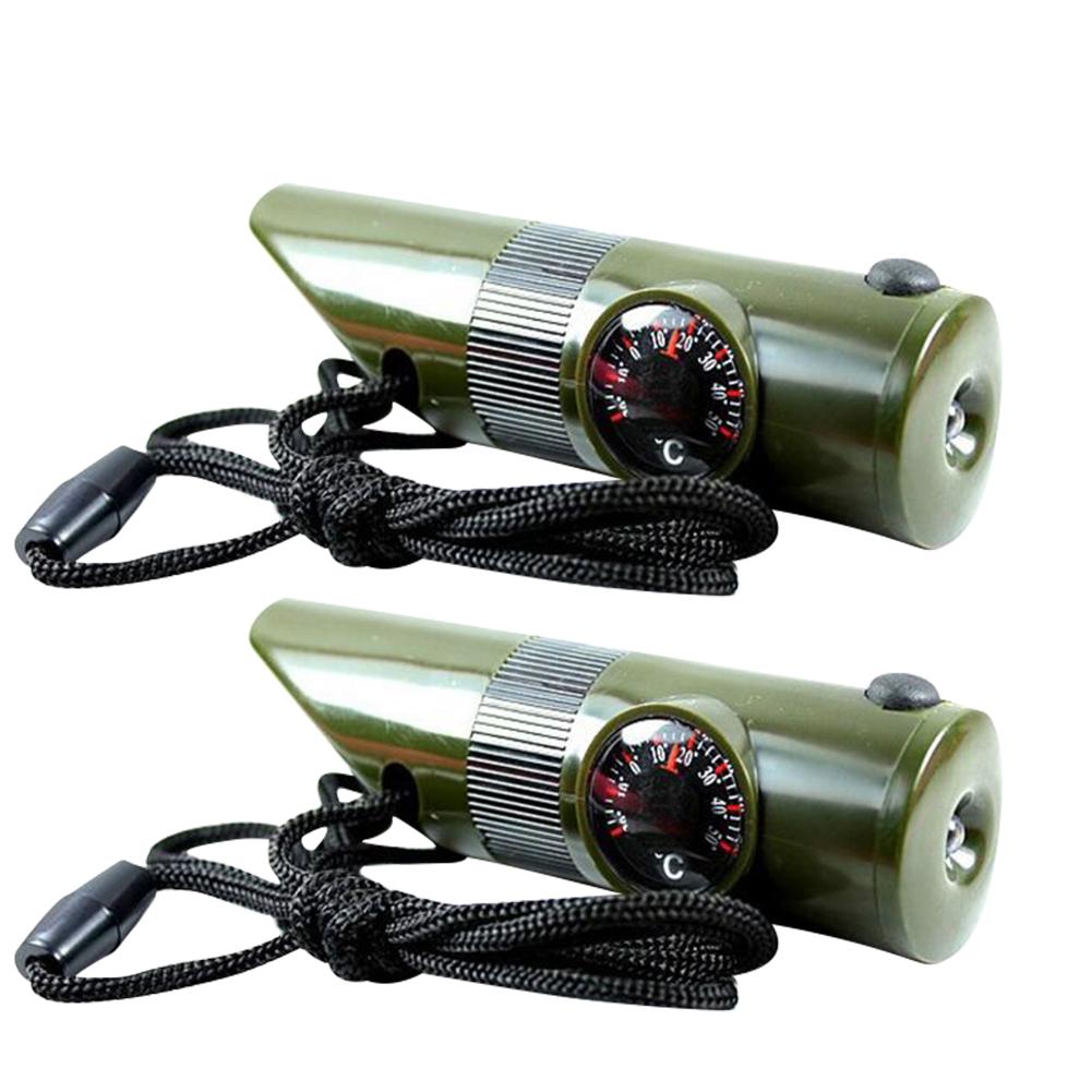 

2Pcs Outdoor Multifunction Survival Whistle Supply with Nylon Rope Thermometer Compass
