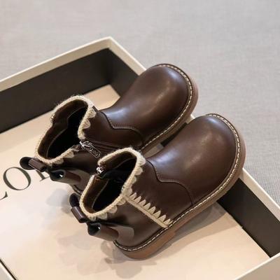 Girls Boots 2025 New Autumn and Winter Children's Shoes Baby Leather Boots Princess Short Boots Children's Velvet Martin Boots