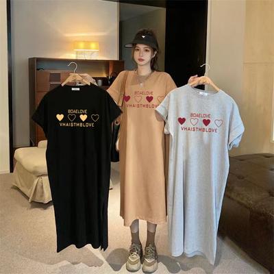 Fett mm Sommer Neu Koreanische Version Locker Große Größe Schlitz Knie T-Shirt Langer Rock Flatterärmel Kleid Damen Frühling