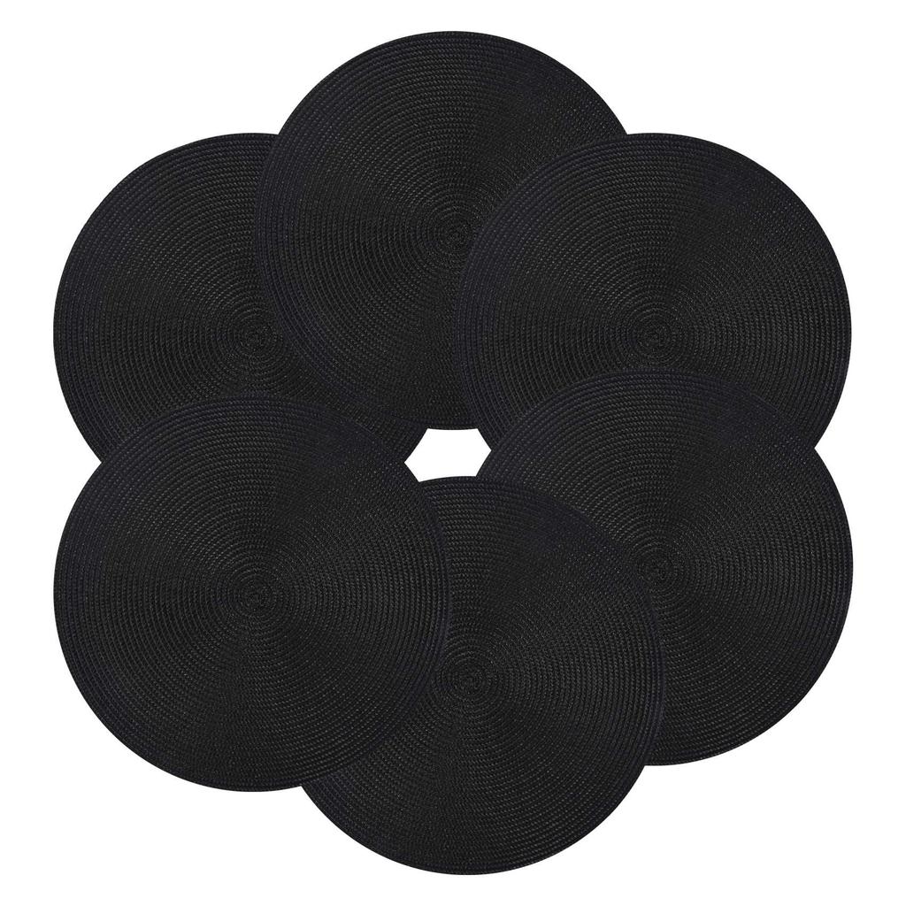 M-Modern-Round Braided Placemats Set Of 6 Table Mats For Dining Tables Woven Washable Non-Slip Place Mats 15 Inch Halloween Blac