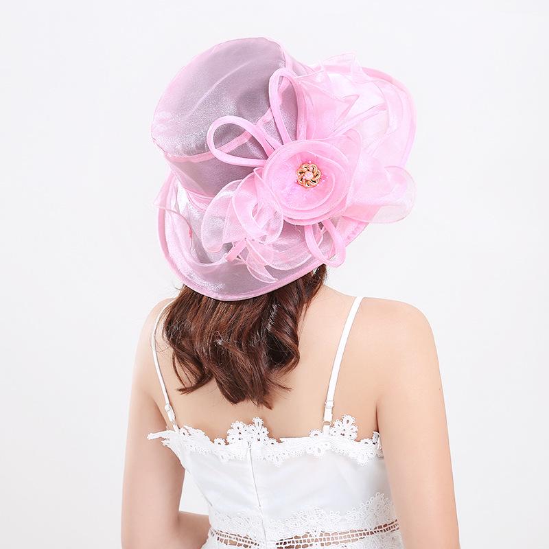 New Women's Summer Korean Style Wide Brim Sun Hat with Mesh and Organza Floral Design