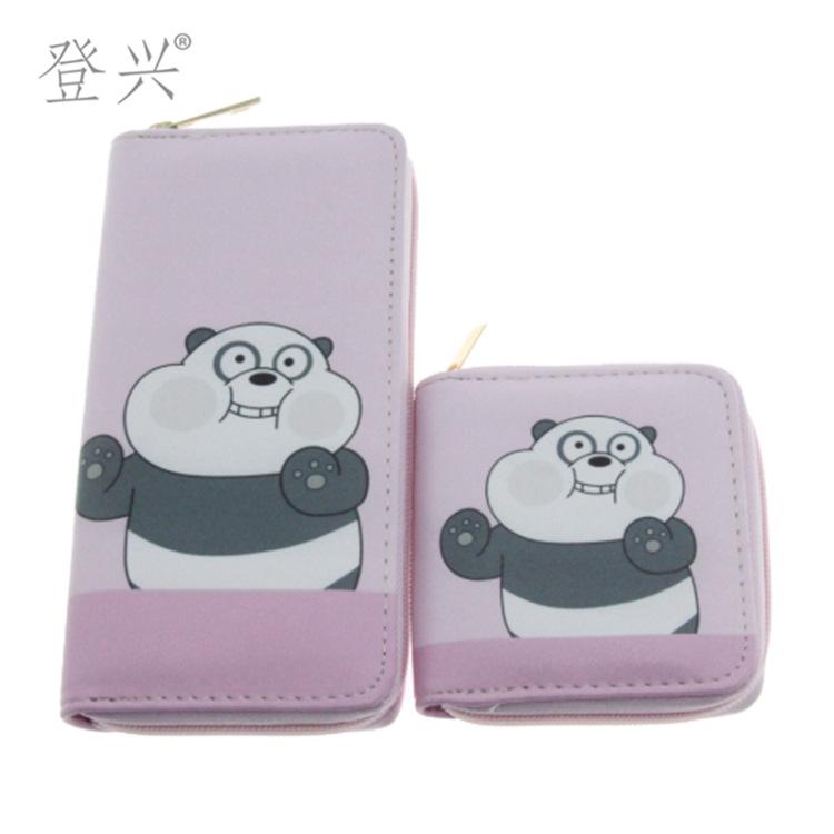 New Pink Panda Cartoon PU Short Small Wallet, Bear Children's Bag Student