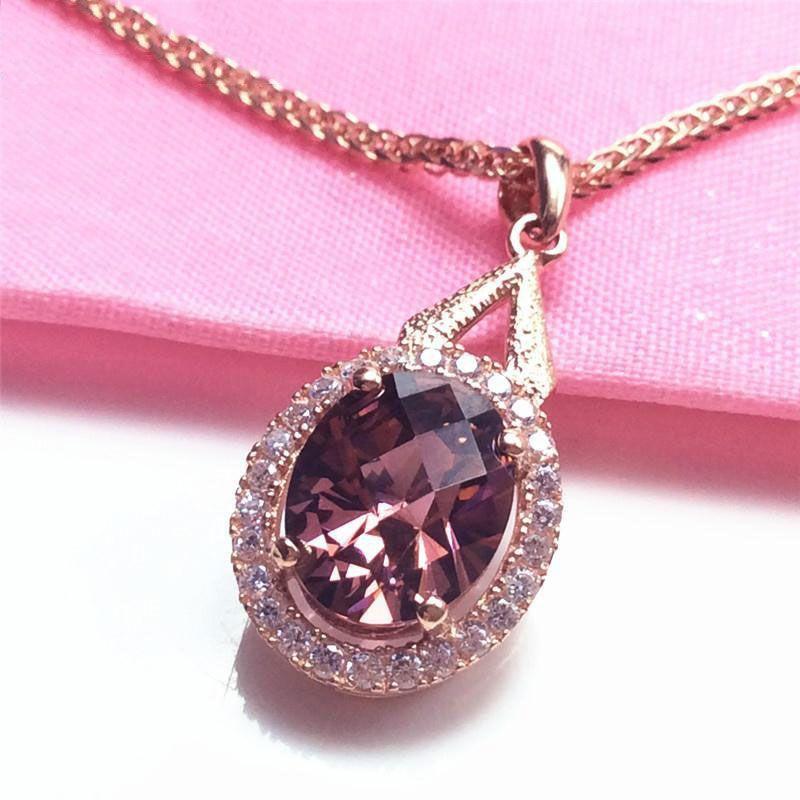 

Exquisite Purple Gold Smoke Inlaid Zircon Egg Surface Pendant Classic Fashion Versatile Rose Gold Plated Color Gold Chain