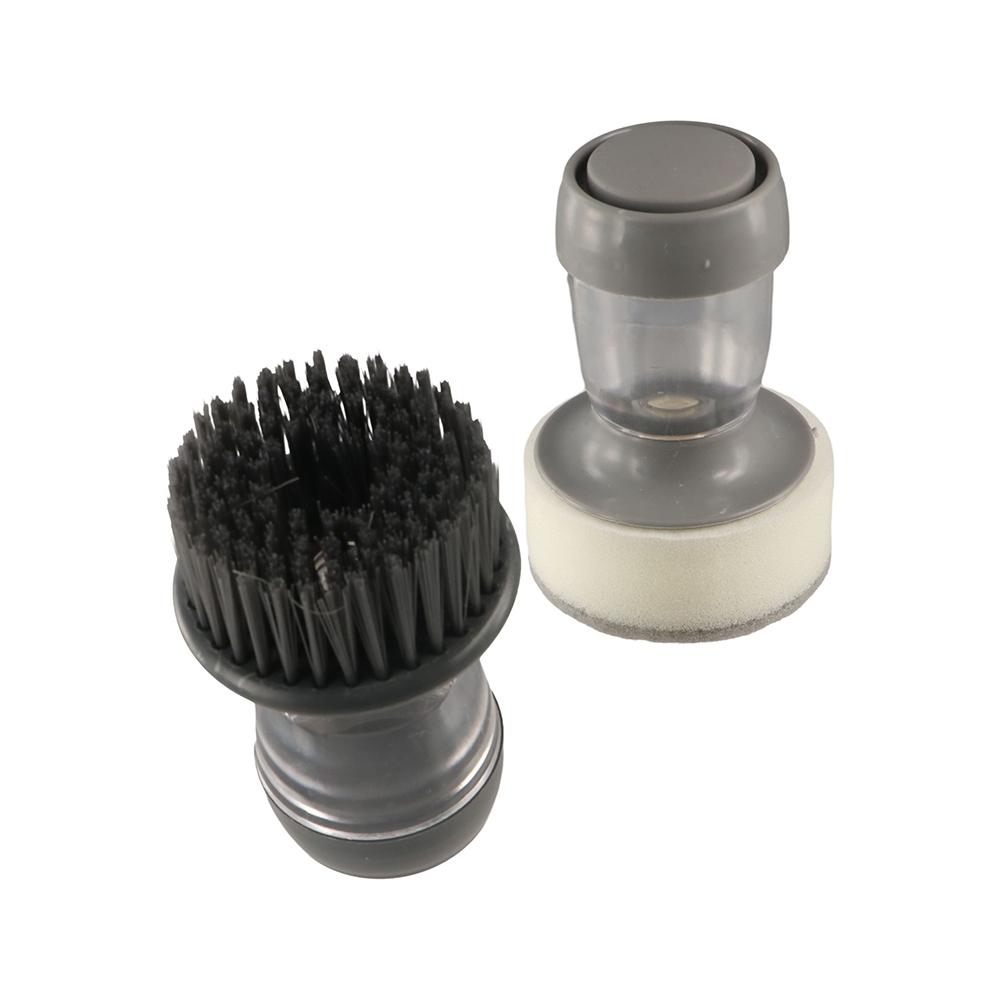 Upright Liquid Adding Pot Washing Brush Grey Replaceable Brush Head Soap Dispensing Dish Washing Brush Detachable